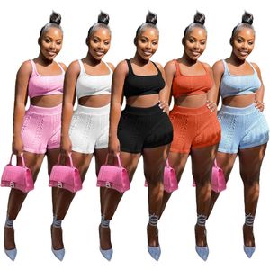 2024 Designer Survêtements Tenues tricotées Été Femmes Deux Pièces Ensembles Sans Manches Débardeur Crop Top Shorts Sweatsuits Tricot Survêtements En Vrac Vêtements En Gros 10815