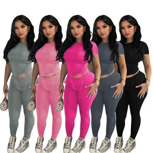 2024 Designer Survêtements Tenues d'été Femmes Deux pièces Ensemble T-shirt à manches courtes et pantalons assortis Sweatsuits solides Casual Sportswear Vêtements en gros 10782