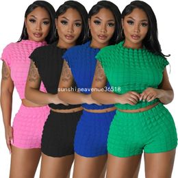 2024 Designer Trainingspakken Zomer Tweedelige Sets Dames Bubble Outfits Sexy Effen Mouwloos Topvest en Shorts Casual Sportkleding Bulkartikelen Groothandel Kleding