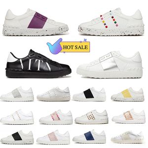 2024 Designer Valentines Casual Schoenen Lage Platte Open Sneakers Platform Heren Dames Leer Zwart Witte Schoen Luxe Vintage Sport Loafers Rockstuds Italië Schoenen