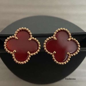 2024 Designer Van Clover Studs Boucle d'oreille Vintage Trèfle à quatre feuilles Charm Boucles d'oreilles Retour Nacre Acier inoxydable Goujons d'or Agate pour femmes Bijoux de mariage