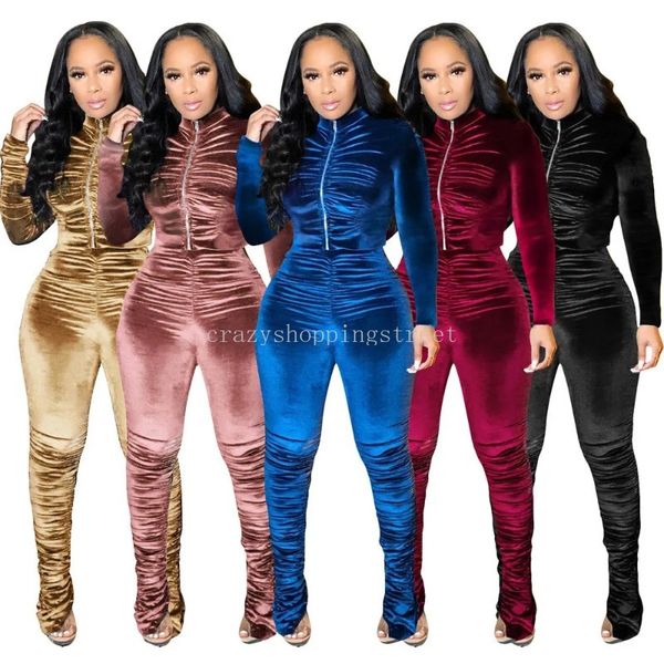 2024 Designer Velvet Tracksuit Femme Femmes d'hiver Femmes Sweet Sweet Sweet Long Mancheur Longue et pantalon Empiled Two Piece Sents Solid Solid Jogger Cost Sporsear Sporse