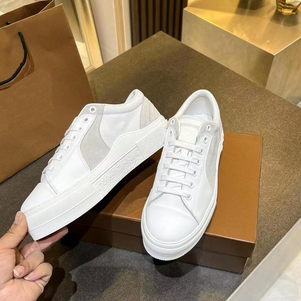 2024 Designer Vintage Baskets Vérifiez Chaussures Treillis Hommes Casual Chaussures En Cuir De Veau En Relief En Cuir Toile Chaussures Patché Nylon Baskets Plate-Forme Sneaker