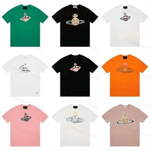 2024 Diseñador Viviene Westwoods Camiseta Viviennewestwood West Wood Emperatriz Viuda Saturno Graffiti Bordado Suelto Camiseta para hombres y mujeres Manga corta ys