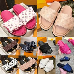 2024 designer vrouw man Slippers luxe zwarte POOL PILLOW COMFORT platte sandaal beroemde schuimglijbaan Gemakkelijk te dragen Stijl Slides Fuchsia schoenen