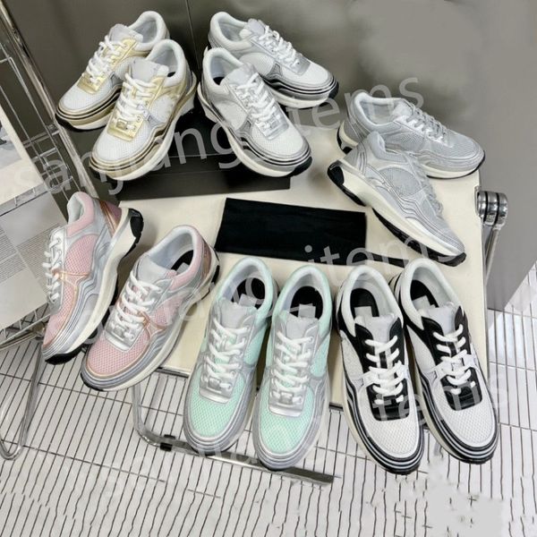 2024 Designer Femme Chaussures C2C Baskets de verrouillage Plate-forme Entraîneur Cuir de luxe Silver Runner Tissu réfléchissant Daim Gold Quilted Sports Casual Dad Shoe