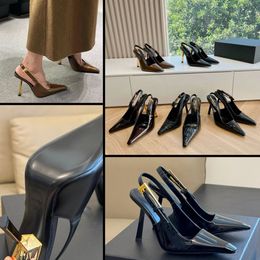 Chaussures de styliste à talons hauts pour femmes, escarpins en cuir verni noir et brillant, bas fins, couleur chair, offre spéciale, 2024