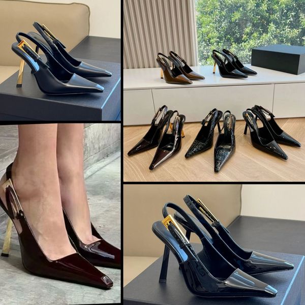 2024 zapatos de tacón alto de diseñador para mujer, tacones rojos brillantes, tacones finos, zapatos de charol negro desnudo para mujer, precio bajo