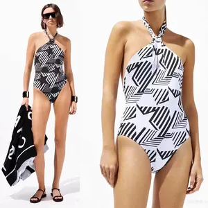 2024 Designer Vrouwen Een Stuk Ster Patroon Bandage Badpak Badmode Vrouwelijke Push Up Thong Bader Badpak Zwart Wit Badpakken