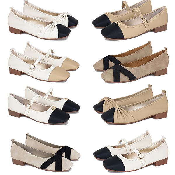 2024 Chaussures de femmes designer Nouveau arc coloré beige noir bas talon carré tête simple chaussures 36-41