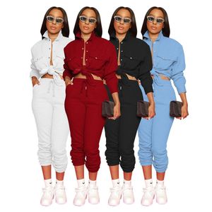 2024 Designer Women Tracksuits Fall Winter Sweatsuits Lange Mouw Turn Down Collar Shirt en broek Twee-delige sets Solid Outfits Casual Jogger Suits Sporswear 8374