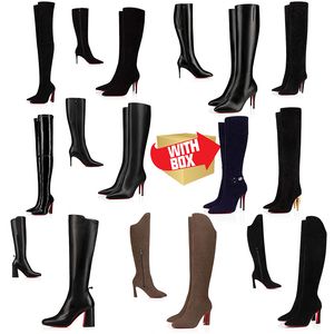 2024 Designer Femmes Chaussures Avec Boîte Rouge Hiver Femmes Bottes Sur Le Genou Boot Designer Talons Hauts Lady Sexy Hiver Cuir Noir