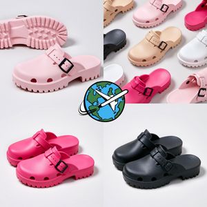 2024 Diseñador para mujer Woody Sandalias Mule Diapositivas Blanco Negro Rosa Letras Zapatillas Zapatos de verano Mujeres Sandalias EUR 36-41