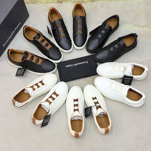 Ontwerper Zegna Casual Shoes Business Men Sociale bruiloftsfeest Kwaliteit Leer Lichtgewicht Dikke sneakers Menstrainers Maat 38-45