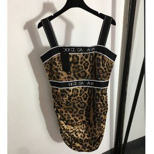 2024 Designers Basis Casual Dresses Dameskleding Nieuwe sexy luipaard Afdrukbrief Webbed elastische riemjurk met magere koffiekleurkleding Tanktop Dames SMLXL