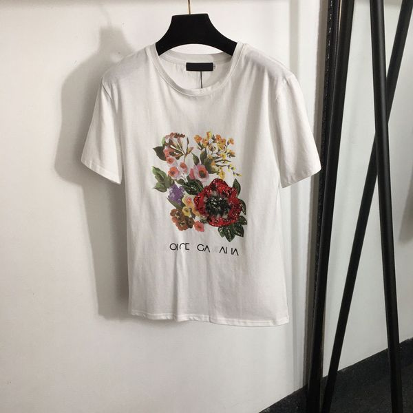 2024 Designers T-shirts mode t shirts women lettre chemise nouveau paillette perlé fleur colorée