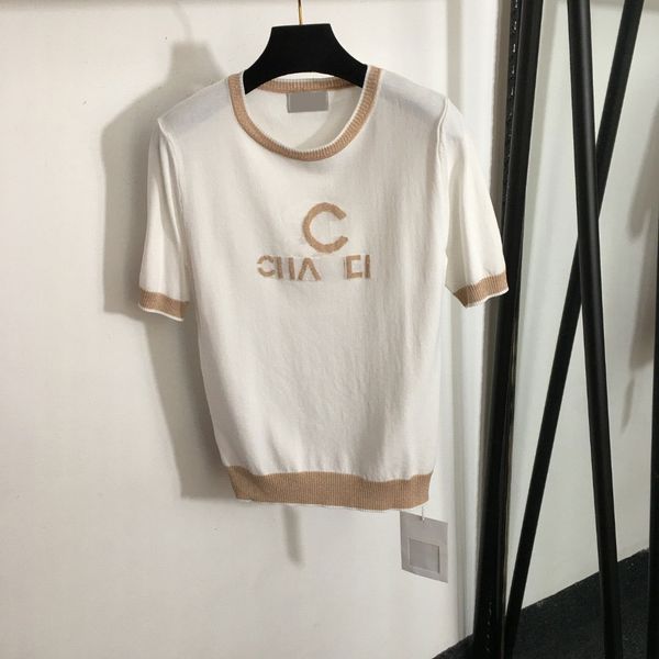 2024 designers t-shirts femmes t-shot vêtements décontractés poitrine rayée Nouveau mélange de soie vif pull à manches courtes blanc rose rose violet noire de blouse