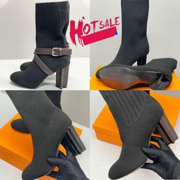 2024 Designers Femmes Silhouette Cheville Martin Bottes Hiver Warn Bota Stretch Tissu Bootie Imprimer Fleur Talon Casual Chaussure Brodée Stretch Textile Bo O8Xi #