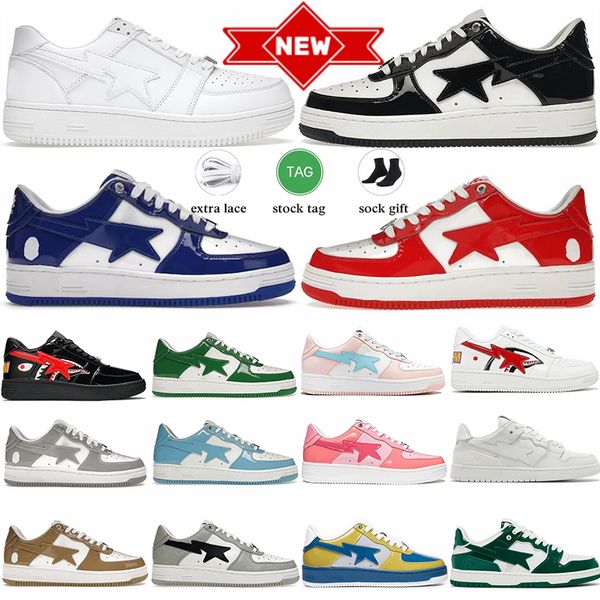 2024 DHgate Designer Casual Chaussures Sta Mode Luxe Cuir Verni Daim Noir Blanc Gris Hommes Baskets Star Femmes Dames Appartements Baskets