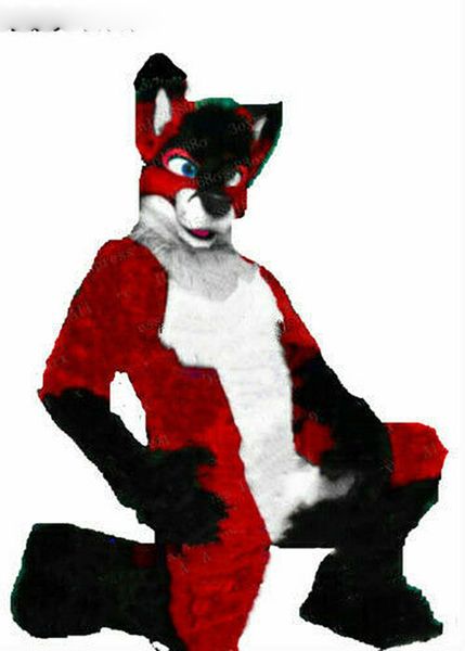 Fursuit rouge longue fourrure loup renard Husky chien mascotte Costume déguisement adulte, remise 2024