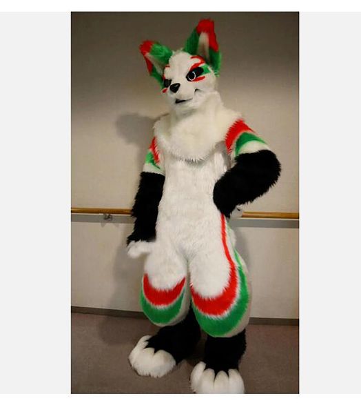 2024 Discount long fourrure Husky chien Fox Mascot Costume Fursuit Halloween Suit Carnival
