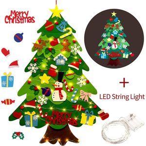 2024 DIY 32pcs Afdekbare ornamenten Decor vilt kerstboom set voor kinderen, kerstcadeaus, nieuwjaarsdeur muurhangende kerstdecoraties met snaarlicht