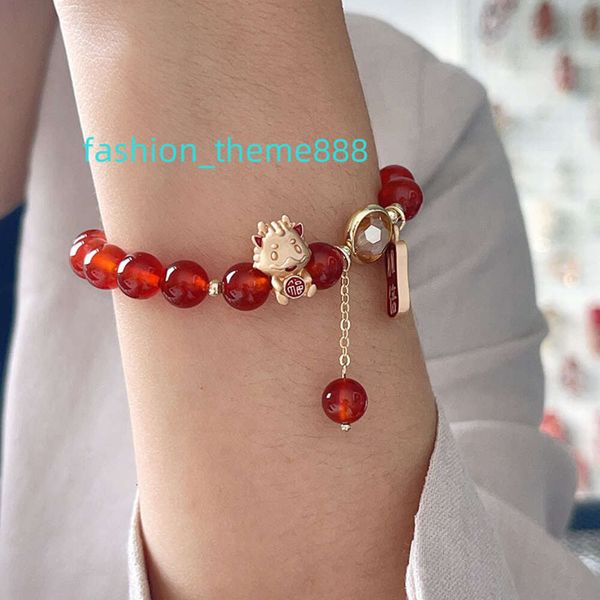 Bracelets en cornaline naturelle en Agate rouge, année du Dragon, pour petite amie, année primordiale des femmes, pièce de monnaie de chat porte-bonheur, en Agate rouge, 2024