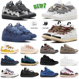 2024 Chaussures robes Luxury Designer Lavines confortables en cuir curb en cuir Sneakers hommes femmes rouge bleu gris brun vert lacets colorés baskets taille 35-46