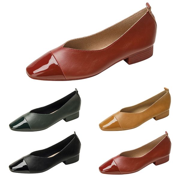 2024 zapatos de vestir moda para mujer tacones bajos negros rojo rojo verde oscuro de cuero gai de gamuza damas al aire libre talón tamaño 34-40