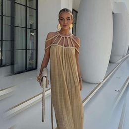 2024 jurken voor vrouw designer kleding zomer nieuwe dames mode celebrity elegantie sexy hangende nek touw riem slanke fit jurk voor vrouwen losse vakantie strandjurk