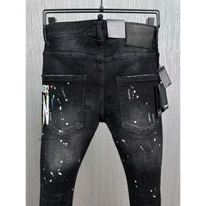 2024 Dsquare jeans de diseñador DSQ2 Black Hip Hop Rock Moto COOLGUY JEANS Diseño Ripped Distressed Denim Biker DSQ para hombres 881 Designer D2 Pantalones bordados Pantalones Reino Unido