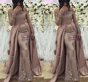 2024 Dubai Lace árabe Mermaid Vestido de noche de mangas largas de mangas largas Tulle Tulle Boaded Formal Gowns Celebrity Dresses Cantense Robe de Soiree