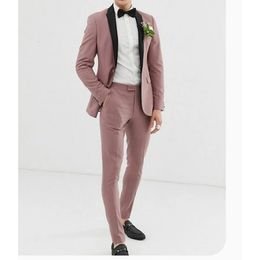 2024 Dustige roze zwarte sjaalsrapel Mannen Pakken Prom Terno Masculino Bruidegom Kostuum Homme Blazer Wedding 2 stuks 240329