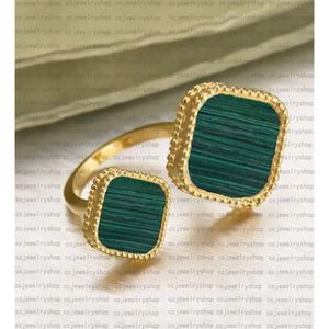 2024 Boucle d'oreilles Brand Fashion Double Flower Agate Vanclef Gold Ring Designer Jewelry for Women Betweent Dinger Rings Ahamba Clover