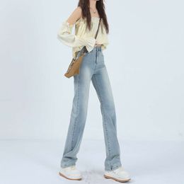 2024 Jeans de pierna recta nueva de primavera a principios de primavera para mujeres con tendencia de adelgazamiento de cintura delgada elástica Tendencia de adelgazamiento