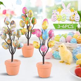 2024 Oeufs de simulation de Pâques Plante en pot Décors de fête Créatif Oeuf moucheté Bonsaï Ornements de bureau Joyeux festival de Pâques Décor 240322