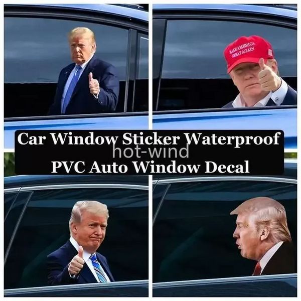 2024 Elección Trump Calcomanías Calcomanías para autos Banderas divertidas Banderas Izquierda Derecha Ventana Peel Off Calcomanía de PVC impermeable Suministros para fiestas FY3761 0627