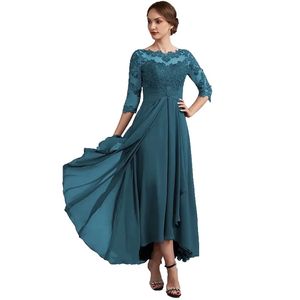 2024 Elegante Moeder van De Bruid Jurk Scooo Halve Mouwen Kant Applicaties Hoog Laag Chiffon Bruiloftsgast Partij Jurken voor vrouwen Plus Size