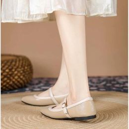 2024 Elegant Spring Woman Square Toe Kawaii Lady Barefoot Color blocking Flats Soft Lolita Beige Ballerina Party Mary Jane Shoes