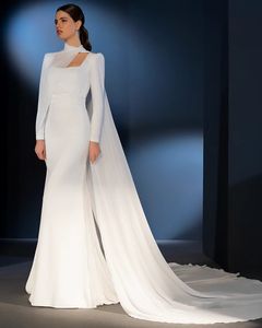 2024 Robes de mariée au cou carré élégant teinture en mousseline de mousseline à manches longues lvory sirène mariée de mariée