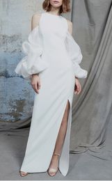 2024 Élégant Blanc A-ligne Soirée Pageant Robe De L'épaule Organza Manches Limon Femmes Bal Formelle Robes De Soirée Sexy Robe De Soirée