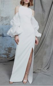 2024 Elegante Witte A-lijn Avondjurk Optocht Uit De Schouder Organza Mouwen Silt Vrouwen Prom Formele Partij Jassen Sexy Robe de Soiree