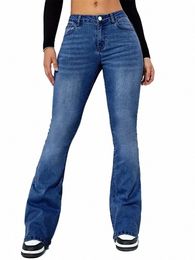 2024 Femmes élégantes Flare Stretch Moustache Jeans Skinny Bell Bottom High Taille Denim Pantalon Lady Sky Blue Y2K Punk LG Pantalon L3oF #