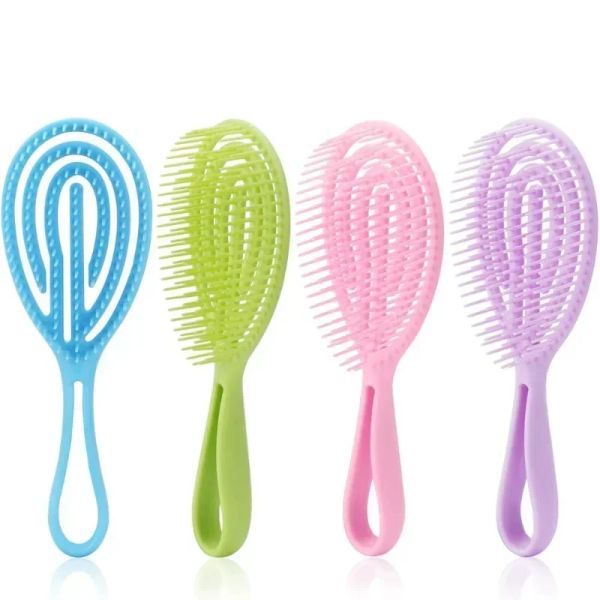 2024 Elliptical Hollowing Out Hair Salon Massage Massage Coup à cheveux brosse humide Curly Détangler Brosse de cheveux pour le salon coiffeur de coiffure outils