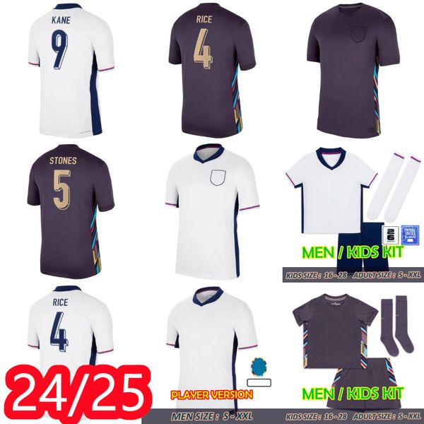 2024 Angleterre Football Shirt Team Maillot de football de la Coupe d'Europe Bellingham Kane Fode Grealish National Team 2026 Qualifiants Home Away Shirt Third White Men Kid Kit