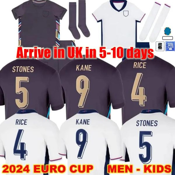 2024 Inglaterra Jersey Bellingham Home Away Jerseys de fútbol de la Euro Copa Rice Saka Foden Rashford Sterling Stones Grealish Kane Men Kids fanáticos Jugador de fútbol Camisa de fútbol Kit