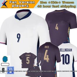 2024 Jerseys de fútbol de Inglaterra Bellingham Kane Saka Rice Foden Mainoo 24 25 Inglaterra National Team Cup Versión de jugador de niños Kit Kit S-4XL Camisa de fútbol