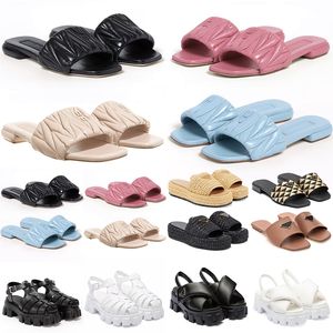 2024 Espadrille Designer Voor Vrouwen Sandalen Slides Slippers Miui Platform Luxe Zwart Roze Dames Meisje Matelasse Nappaleer Slides