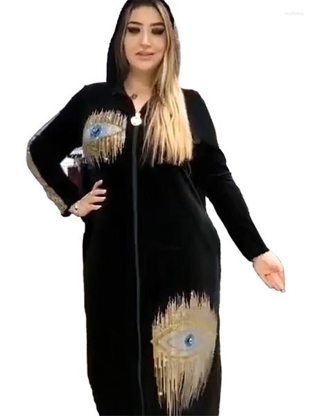 2024 Ropa étnica Ramadán Marruecos Musulmán con capucha Abaya Vestido de fiesta Mujeres Turquía Dubai Kaftans Diamante Noche Vestidos largos Robe Eid Vestidos Robe Vestido largo Cope 10