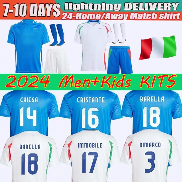 2024 EUR0 CUP ARRIOBABLE ITALIA ITALY Jerseys para los fanáticos Maglie da Calcio Totti Verratti Chiesa Italia 24 25 Camisas de fútbol Men Set Kits Kit Sport Uniform Size S M L XL 2XL